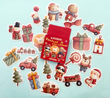 christmas festive sticker flake flakes stickers box mini pack of 46 snowman racoon santa father car tree lion bear gingerbread present red muted uk cute kawaii stationery