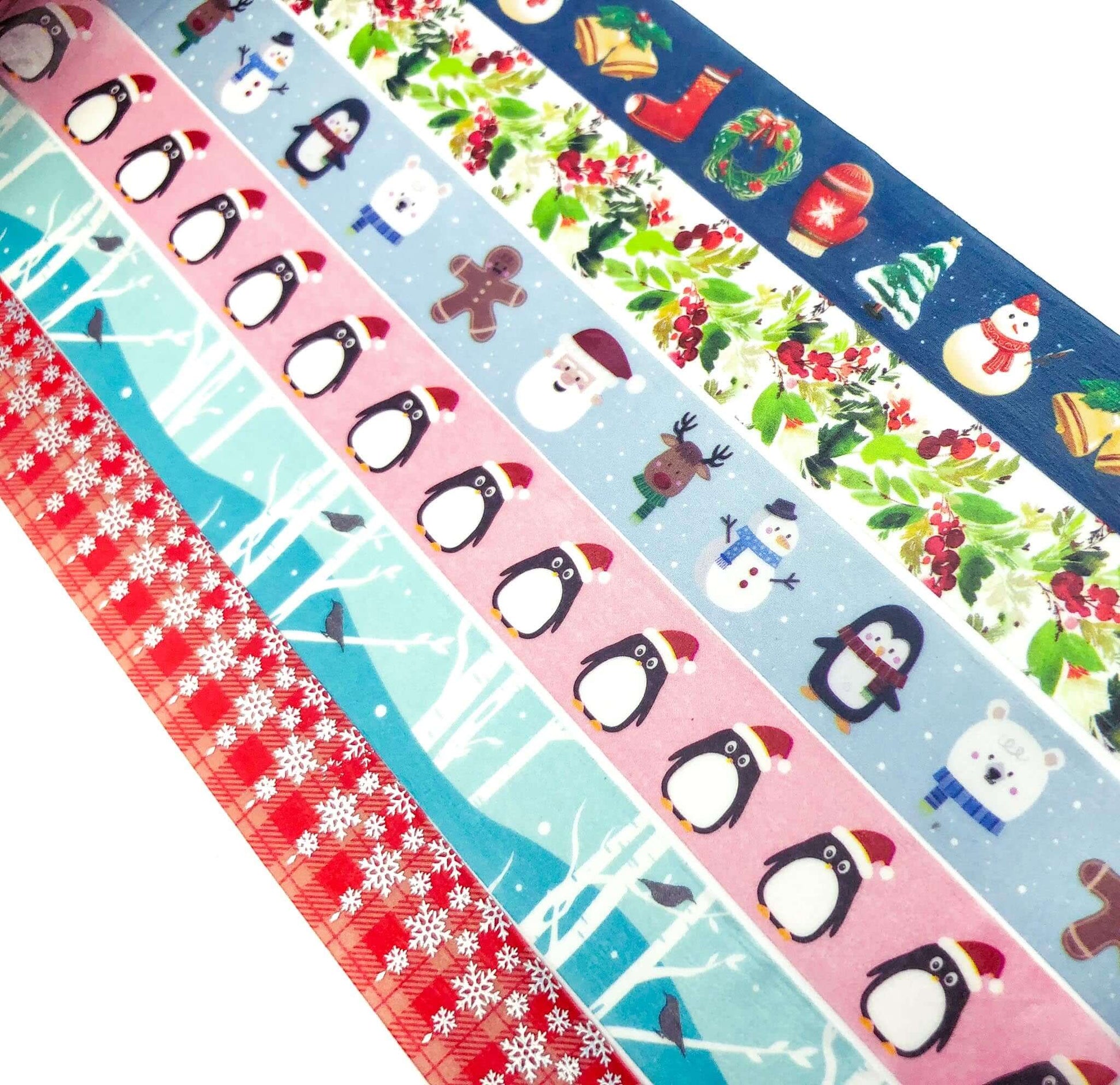 christmas 10m roll rolls washi tape tapes uk cute kawaii stationery planner supplies red pink green blue penguin snowflake woodland winter wreath festive
