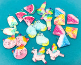 kawaii resin glitter large charm charms pendant pendants cat lolly unicorn gem crystal lipstick watermelon cute uk craft supplies