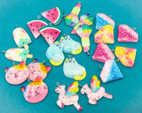 kawaii resin glitter large charm charms pendant pendants cat lolly unicorn gem crystal lipstick watermelon cute uk craft supplies