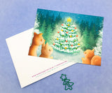 handmade postcard postcards artist uk illustration kawaii cute christmas wood woodland scene tree trees squirrel rabbit deer baubles lights stationery post cards festive