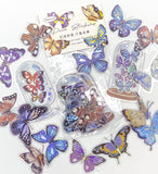butterfly butterflies laser holo holographic clear plastic sticker stickers flakes flake  bright vibrant pack of 30 uk cute kawaii stationery pretty jar bottle bottles blue purple vibrant silver foiled foil