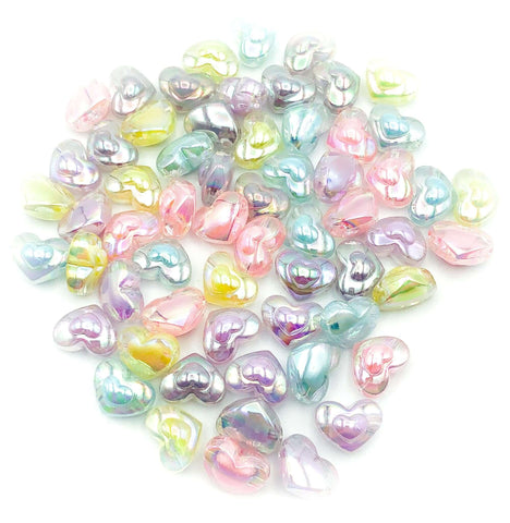 large chunky pastel heart iridescent ab beads 17mm uk cute kawaii craft supplies