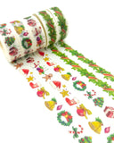 christmas washi tape tapes 15mm wide 10m long roll planner stationery uk cute kawaii wreath foliage green red gingerbread snowman bells stocking candy cane rolls on white