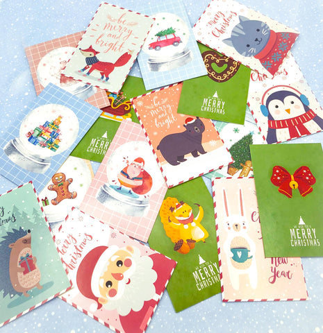 christmas festive mini postcard lomo cards cute little small greeting greetings card happy animal anials snow globes green red uk kawaii stationery bundle bundles gifts gift
