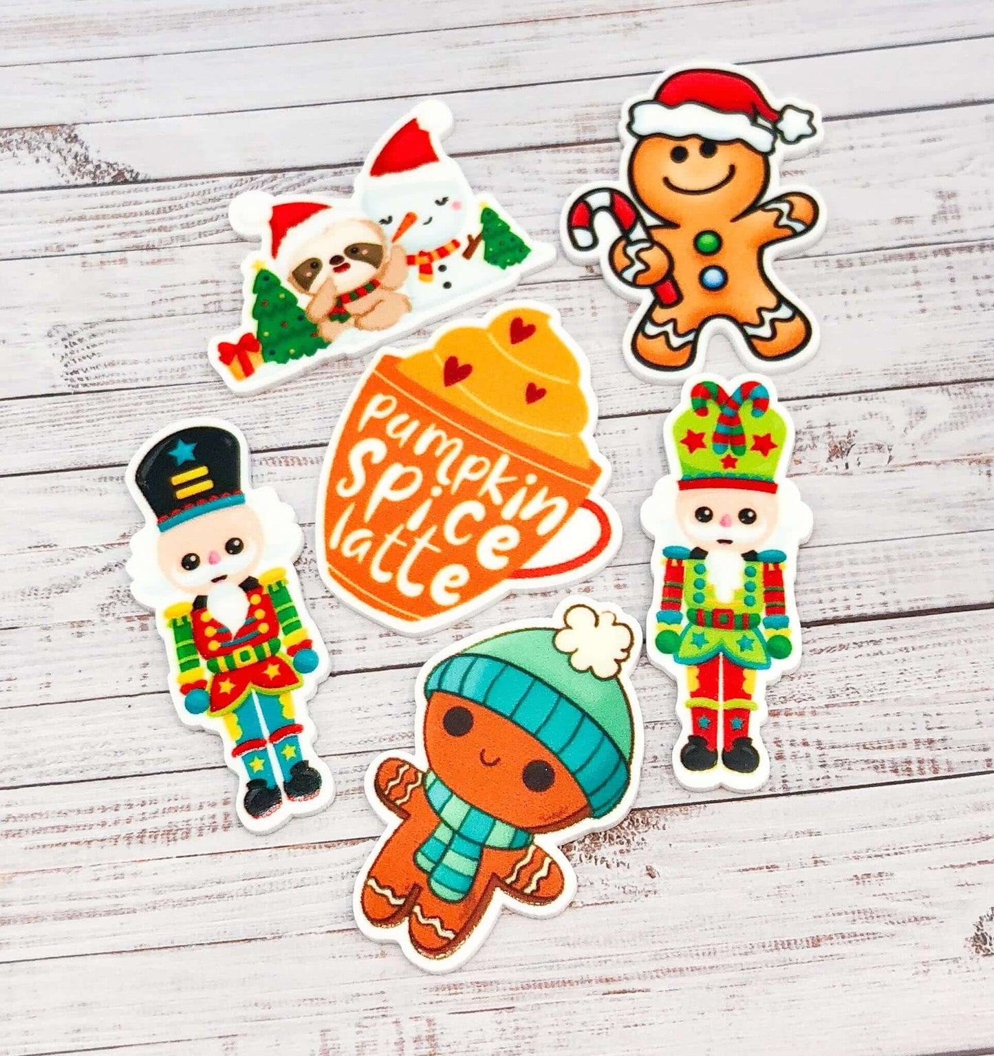 festive christmas planar fb flat back flatback resin resins nutcracker gingerbread man men pumpkin spice latte drink mug cute kawaii uk craft supplies sloth snowman