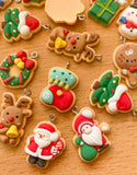 christmas festive gingerbread ginger bread cookie cookies charm charms resin cute kawaii uk craft supplies rudolph reindeer santa father tree snowman stocking boy man silver tone hooks pretty wreath bunny gift present