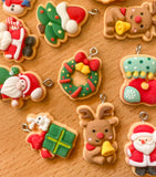 christmas festive gingerbread ginger bread cookie cookies charm charms resin cute kawaii uk craft supplies rudolph reindeer santa father tree snowman stocking boy man silver tone hooks pretty wreath bunny gift present