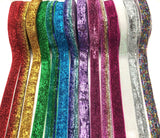 sparkly ribbon woven grosgrain 15mm 16mm yard glittery sparkly uk cute kawaii craft supplies rainbow red gold green blue silver pink purple turquoise striped glitter