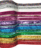 sparkly ribbon woven grosgrain 15mm 16mm yard glittery sparkly uk cute kawaii craft supplies rainbow red gold green blue silver pink purple turquoise striped glitter