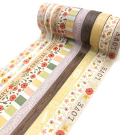 muted pastel soft colours narrow 10mm washi tape tapes slim woodland poppy foliage leaves flowers uk cute kawaii stationery flower floral cream brown lilac red yellow