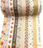 muted pastel nature soft colours narrow 10mm washi tape tapes slim foliage leaves flowers uk cute kawaii stationery flower floral cream brown lilac yellow