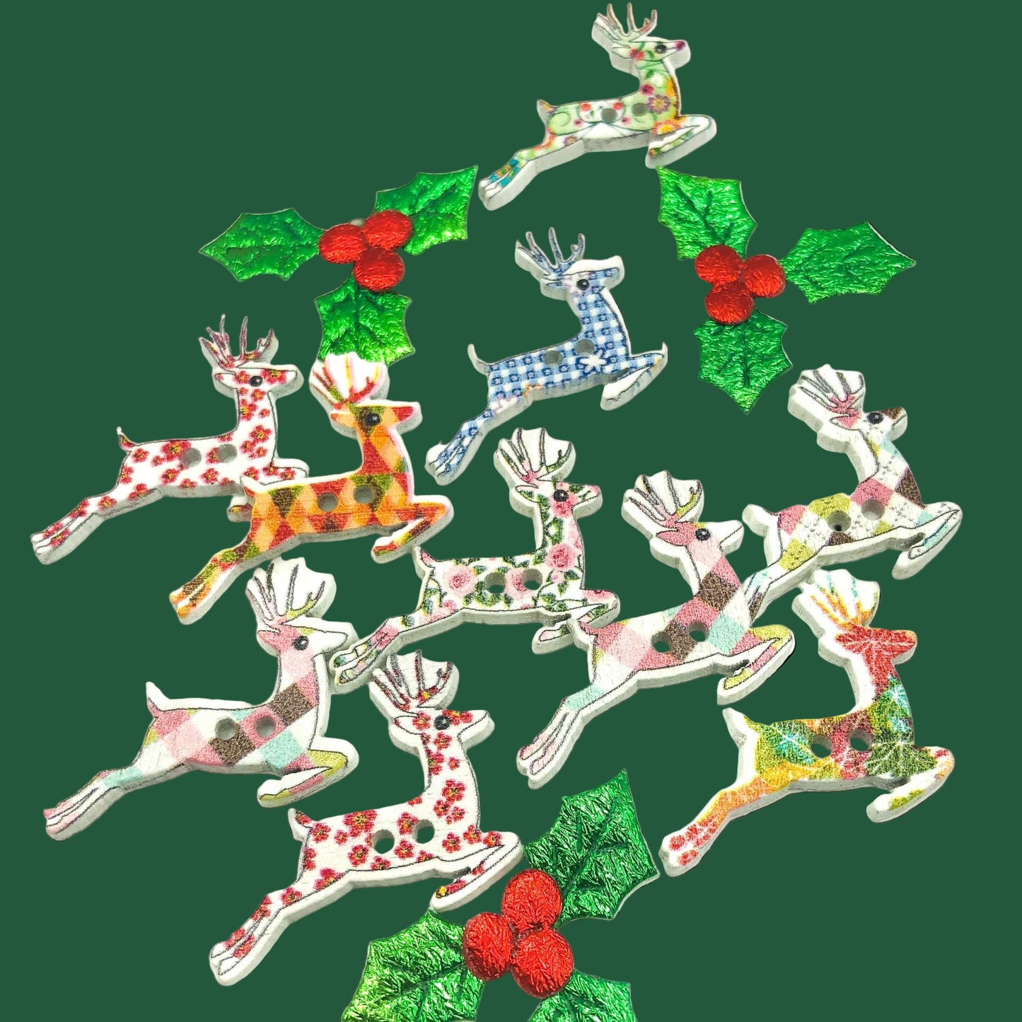 christmas reindeer deer wood wooden buttons 36mm uk cute kawaii craft crafts supplies shop store