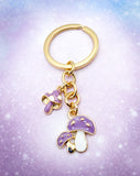 lilac mushrooms enamel charm gold tone metal keyring key ring bag charm charms uk gift gifts cute kawaii purple