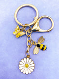 key ring keyring butterfly bee bees bumblebee honey bumble bees gold tone metal flower daisy white uk cute kawaii gift gifts for her stocking filler