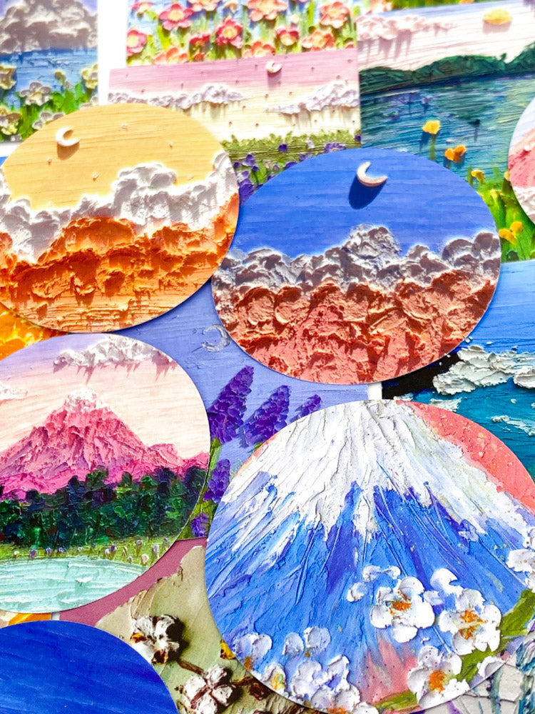 oil painting seascape landscape picture paintings stickers sticker flakes pack of 34 large box beautiful vibrant floral flowers uk stationery cute kawaii