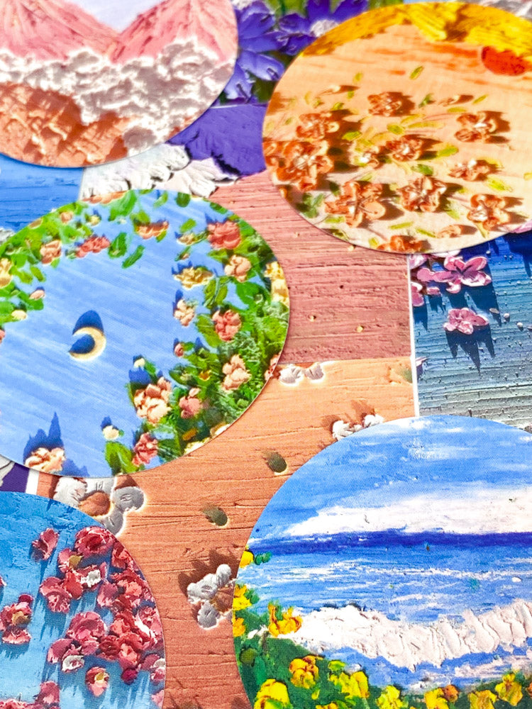 oil painting seascape landscape picture paintings stickers sticker flakes pack of 34 large box beautiful vibrant floral flowers uk stationery cute kawaii