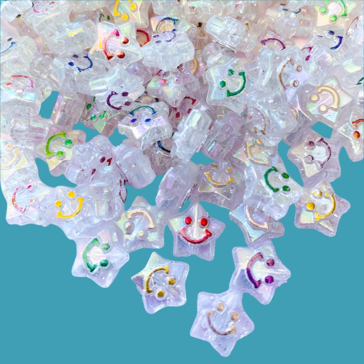 star shape shaped ab iridescent clear transparent cute smiley face faces beads pretty acrylic bead bundle uk kawaii craft supplies stars