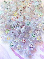star shape shaped ab iridescent clear transparent cute smiley face faces beads pretty acrylic bead bundle uk kawaii craft supplies stars