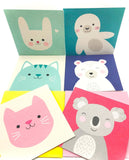kawaii cute turquoise cat square greetings card blank uk stationery cards animals animal