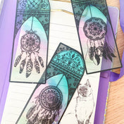 dream catcher catchers plastic clear bookmark bright rainbow uk cute kawaii stationery feather feathers pretty gift gifts turquoise purple lilac blue green book marks