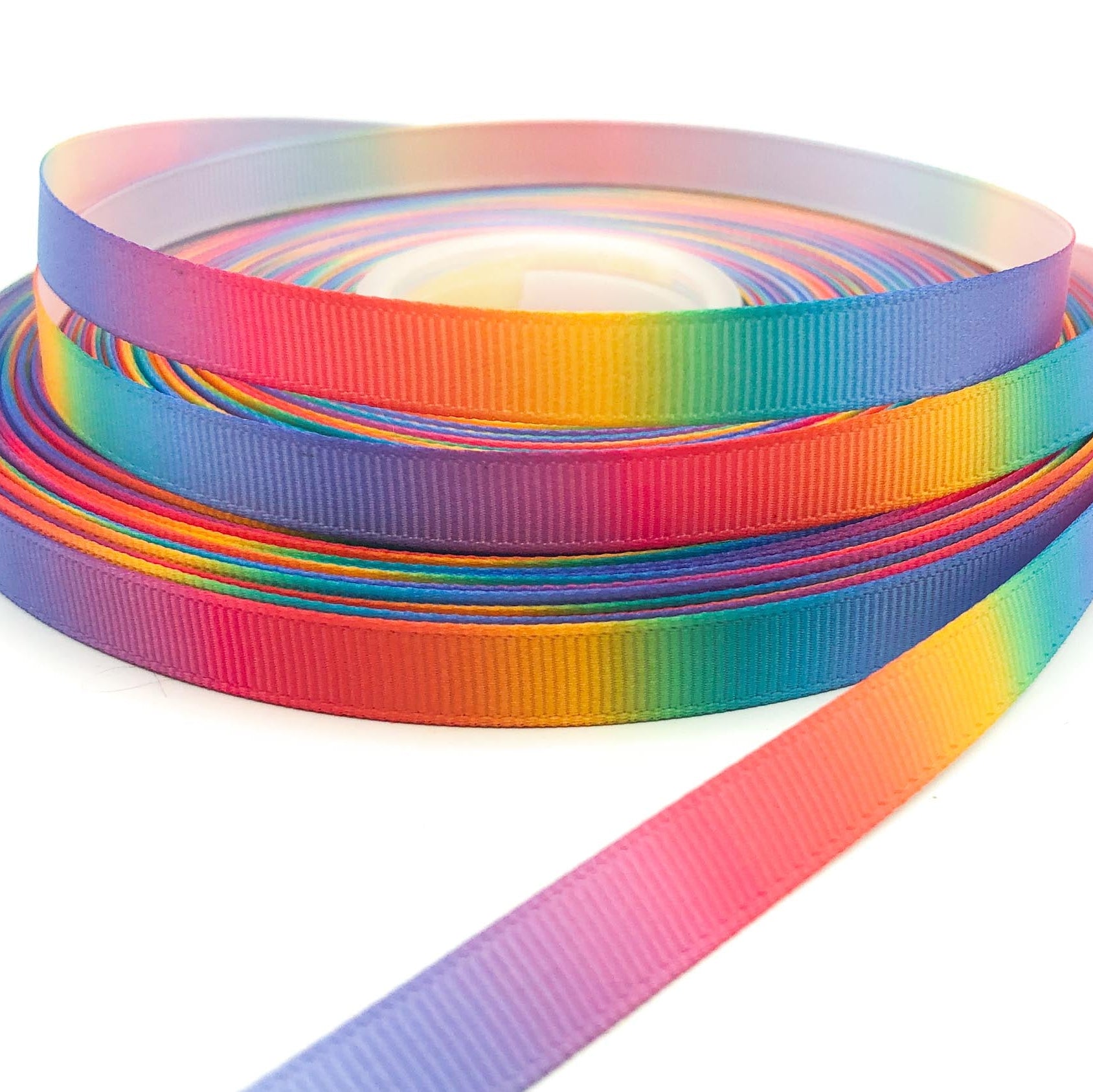 rainbow ombre narrow 10mm wide grosgrain ribbon yard uk cute kawaii craft supplies thin rainbowy ribbons single sided