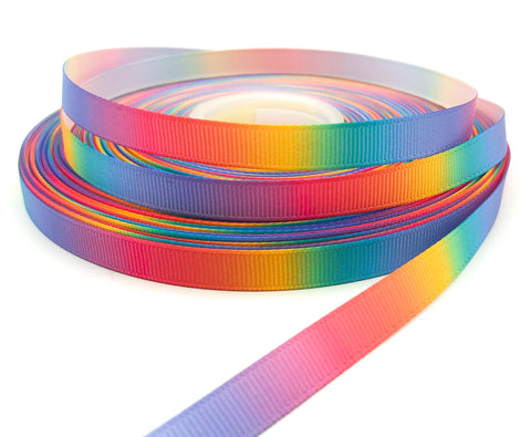 rainbow ombre narrow 10mm wide grosgrain ribbon yard uk cute kawaii craft supplies thin rainbowy ribbons single sided