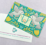 delivered by dove doves birds bird retro vintage lomo card cards mini postcard uk cute kawaii stationery handmade eco recycled green turquoise blue mustard vintage letter envelope happy mail design art