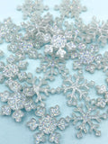 small glitter silver silvery acrylic plastic flatback flat back snowflake snow flake snowflakes 18mm cute kawaii uk craft supplies