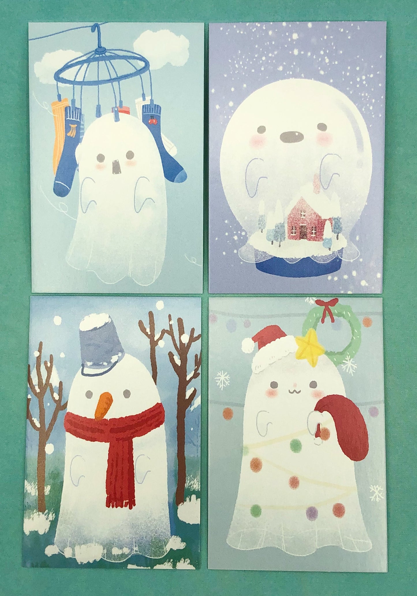 ghost mini lomo cards postcards card ghosts kawaii packs of 4 cute small postcard stationery uk christmas festive