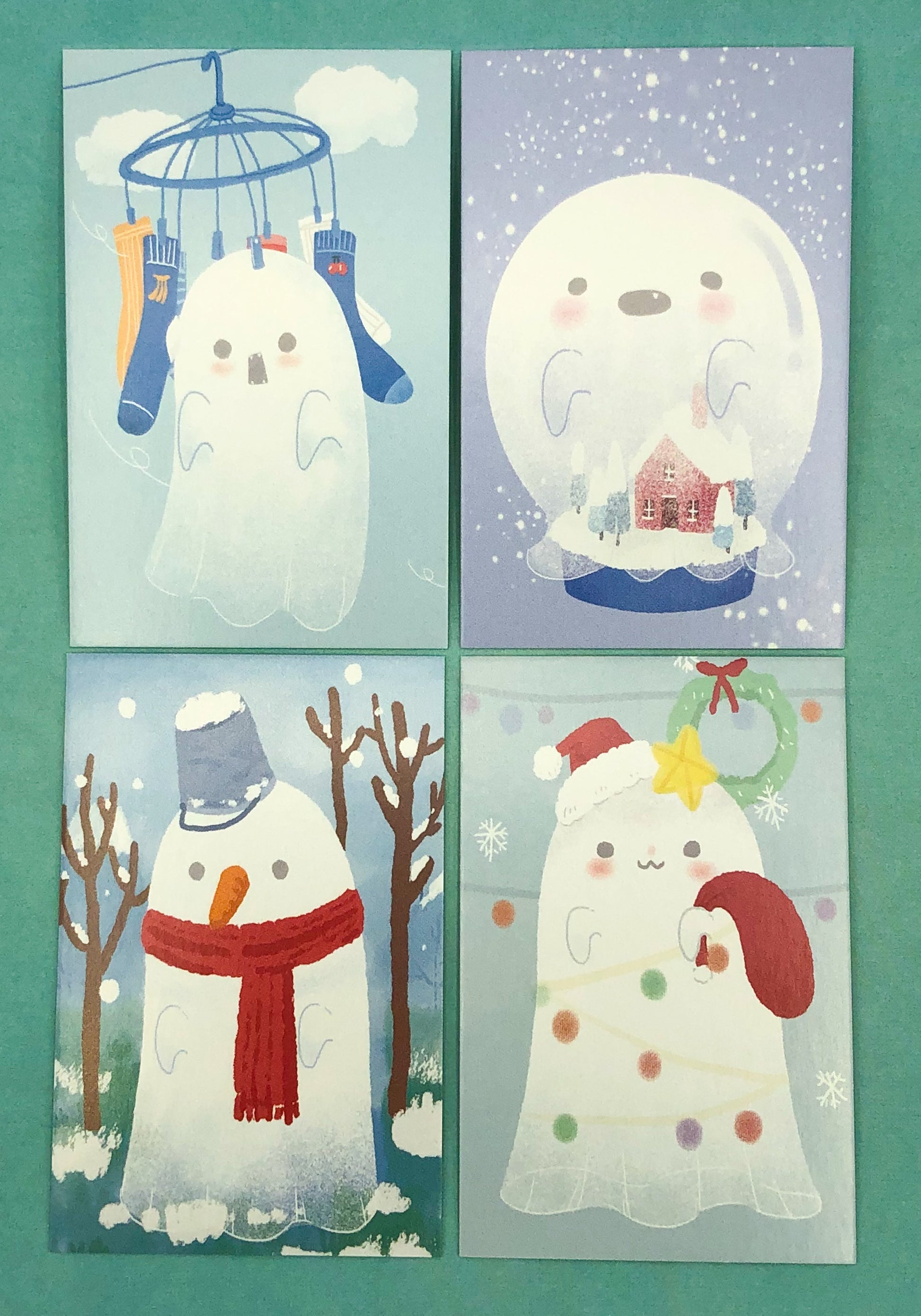 ghost mini lomo cards postcards card ghosts kawaii packs of 4 cute small postcard stationery uk christmas festive