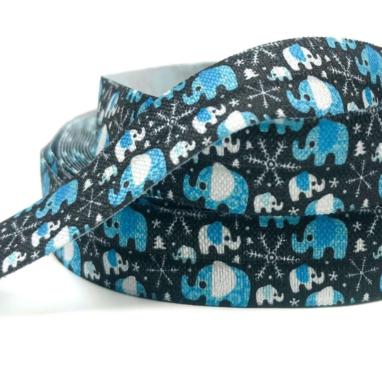 retro elephant elephants fold over elastic ribbon christmas festive ribbons turquoise blue black snowflake uk cute kawaii craft supplies elastics foe