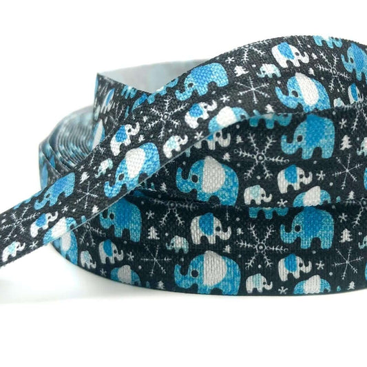 retro elephant elephants fold over elastic ribbon christmas festive ribbons turquoise blue black snowflake uk cute kawaii craft supplies elastics foe