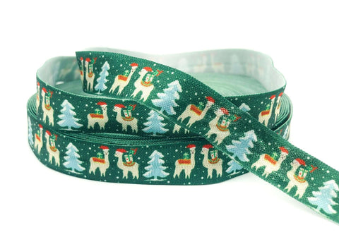 christmas alpaca llama dark green elastic ribbon foe ribbons elastics llamas alpacas cute kawaii craft supplies uk festive trees