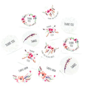 floral feather feathers flowers thank you stickers 25mm packing sticker uk stationery supplies packing labels red pink