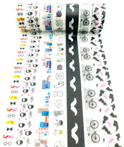 black and white washi tape quirky monochrome building moustache bike bicycle uk cute stationery kawaii
