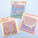 oil painting art design sticky memo pad note notes floral water waves mountains ocean uk cute kawaii stationery pink lilac purple sea cherry blossom flowers flower
