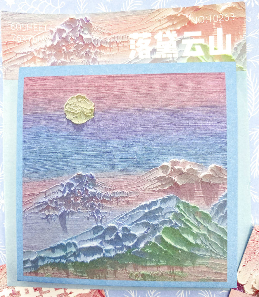 oil painting art design sticky memo pad note notes floral water waves mountains ocean uk cute kawaii stationery pink lilac purple sea cherry blossom flowers flower