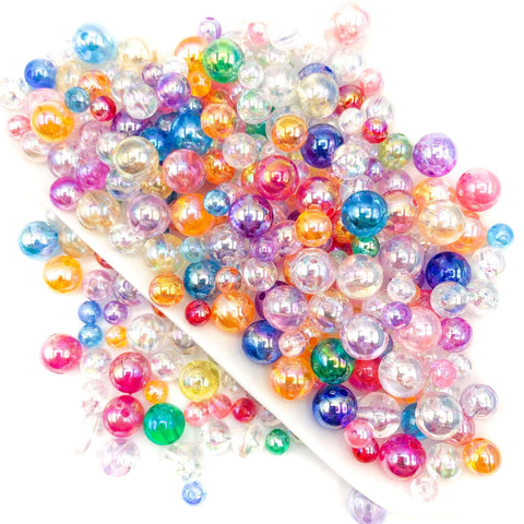 bubble beads acrylic round 10mm 8mm 5mm iridescent pearly pearl pretty bead bundle clear uk cute kawaii craft supplies shimmer bubbles bundles crafting