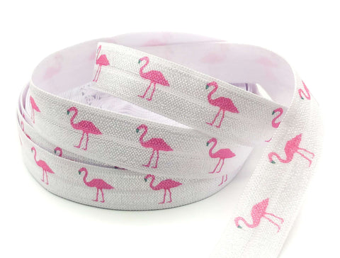 pink flamingos on white elastic ribbon 15mm one yard flamingo foe uk fold over elastics stretch ribbons cute kawaii craft supplies