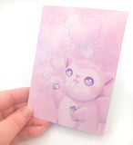 pink heart hearts valentines valentine love card postcard uk handmade art artist cards kawaii cute squirrel bubbles pretty