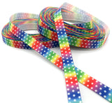 narrow 10mm bright rainbow grosgrain ribbon with polka dots yard