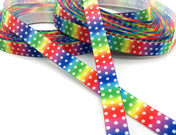 narrow 10mm bright rainbow grosgrain ribbon with white polka dots yard