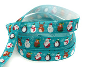 turquoise teal festive christmas elastic ribbon foe penguins santa reindeer