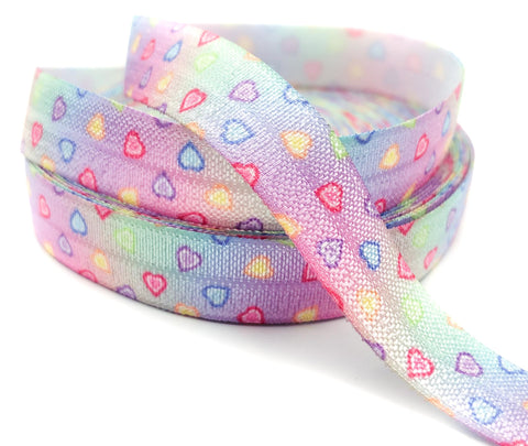 pretty pastel heart hearts ombre rainbow elastic ribbon foe ribbons uk cute kawaii craft supplies bow pink lilac yellow blue turquoise