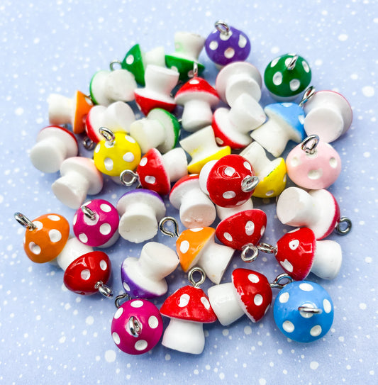 spotted spot mushroom resin charm charms mushrooms coloured pink blue yellow red green orange purple uk kawaii craft supplies 