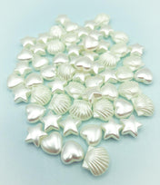 pearl pearly white cream creamy acrylic bead beads bundle shell shells heart hearts star stars 12mm 14mm uk cute kawaii craft supplies