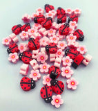 pink cherry blossom flower flowers polymer clay bead beads ladybird ladybirds red uk cute kawaii craft supplies bundle spring