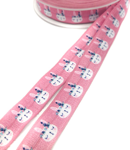 pink and white spring bunny rabbit foe fold over elastic ribbon ribbons uk cute kawaii craft supplies elastics