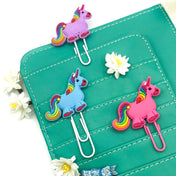 silicone unicorn jumbo big paper clip purple pink blue unicorns